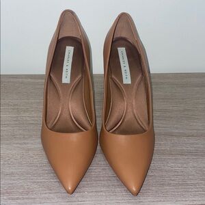 Charles & Keith Tan Heels Sleek Pointed Toe